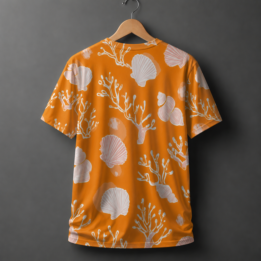 Tropical Seashell & Coral Print Streetwear T-Shirt