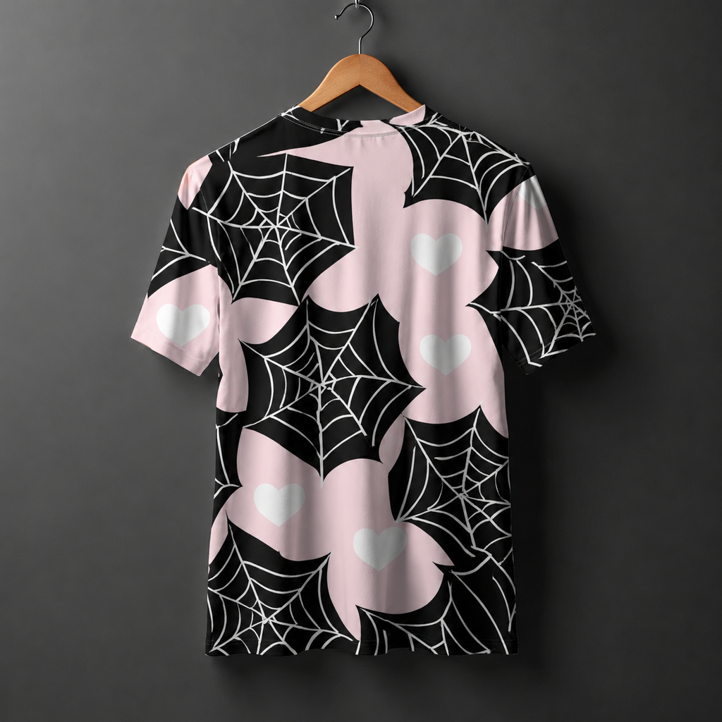 Black Spider Web Heart Print Regular Fit T-Shirt