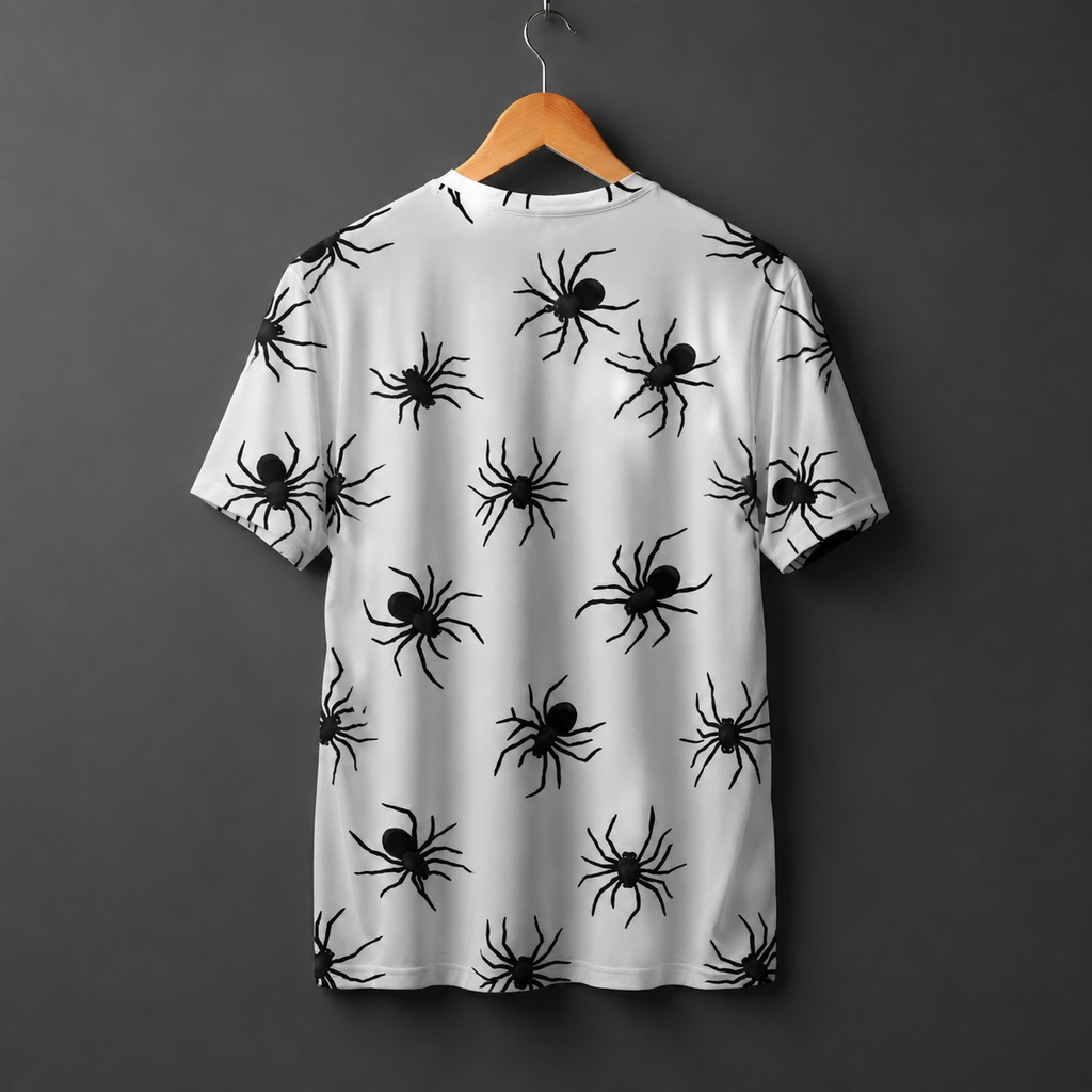 Gothic Spider Web and Heart Pattern T-Shirt