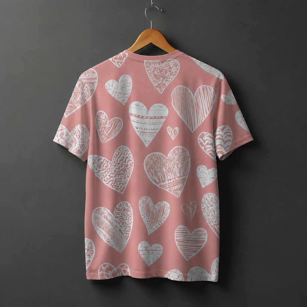 Pink & White Ditsy Doodle Hearts Aesthetic Tee