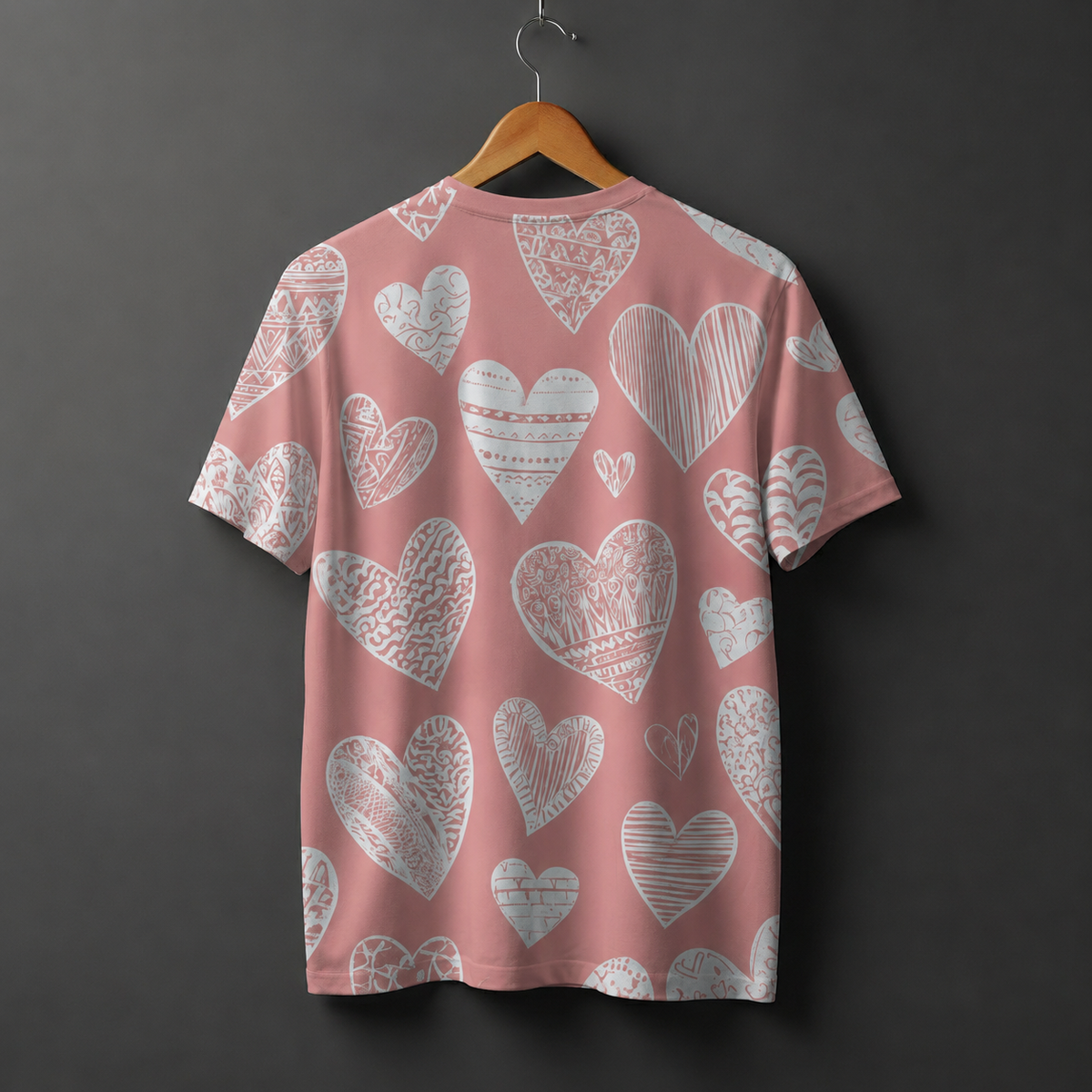 Pink & White Ditsy Doodle Hearts Aesthetic Tee