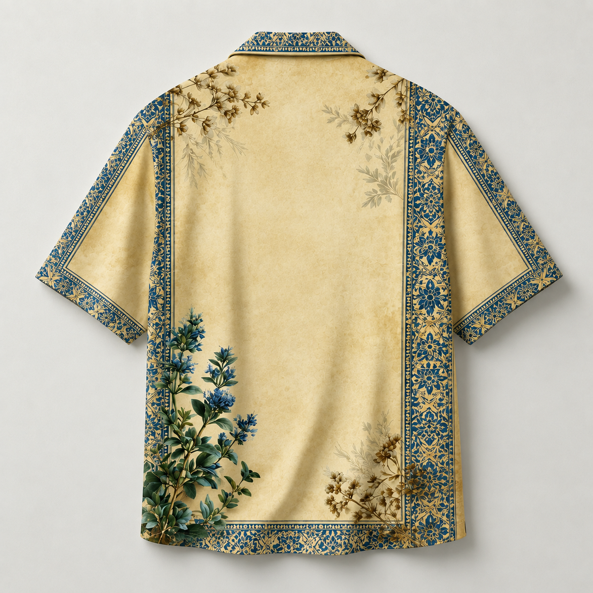 Royal Botanica Cuban Collar Shirt – Vintage Floral Border Print