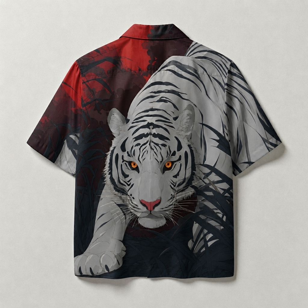 Stealth White Tiger Cuban Collar Shirt