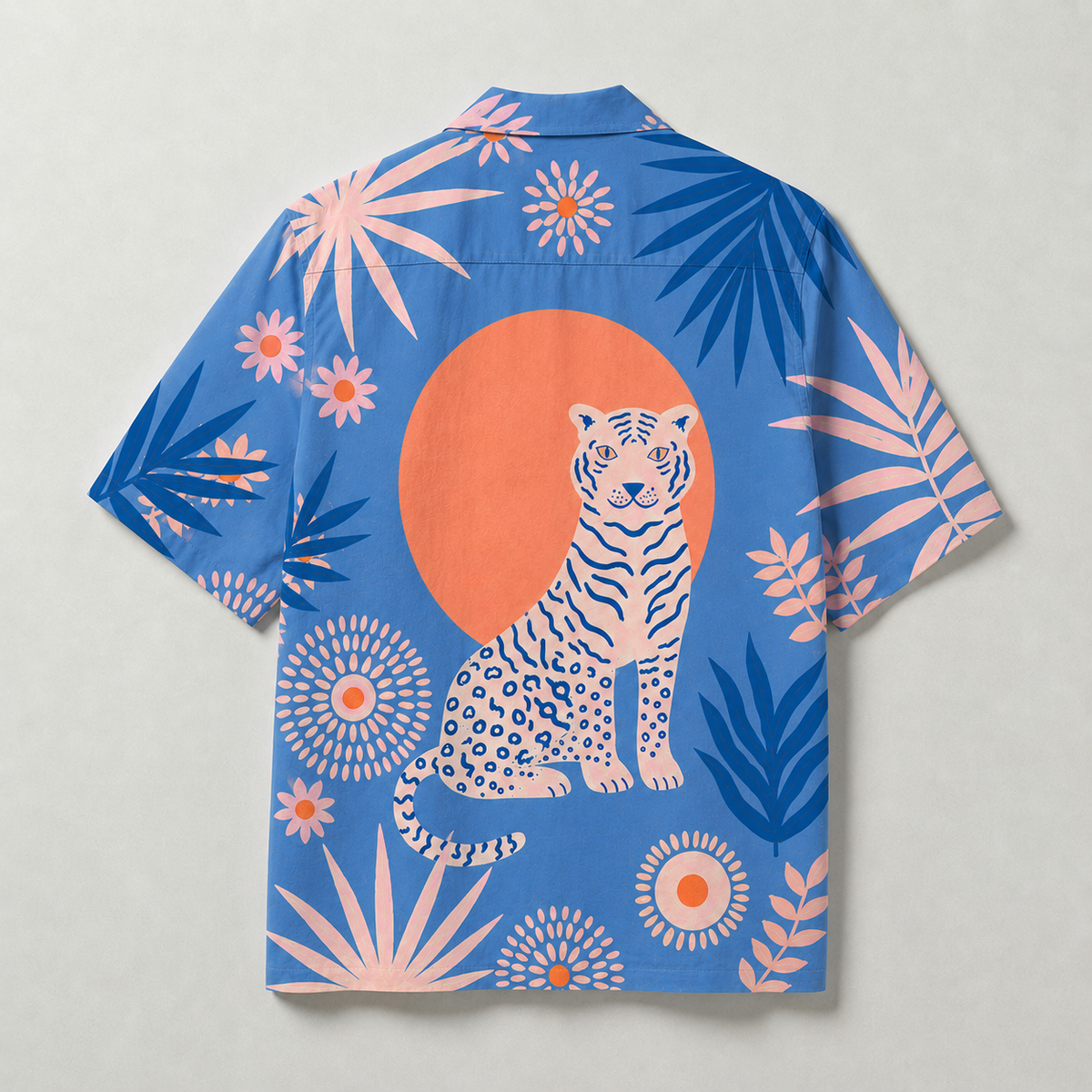 The Blue Oasis Shirt | Tropical Leopard Cuban Collar Shirt for Men
