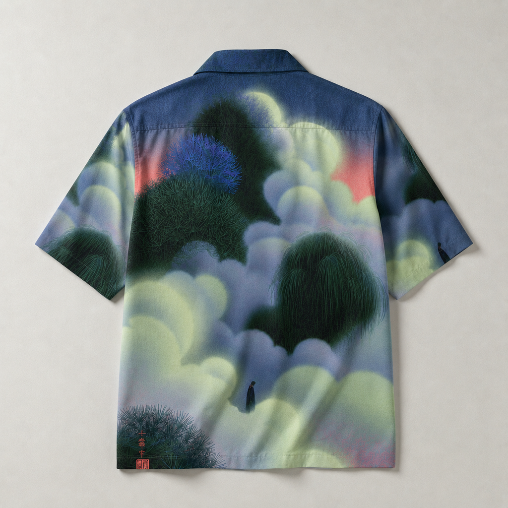 Midnight Cloudscape Cuban Collar Shirt – Artistic Nature Print