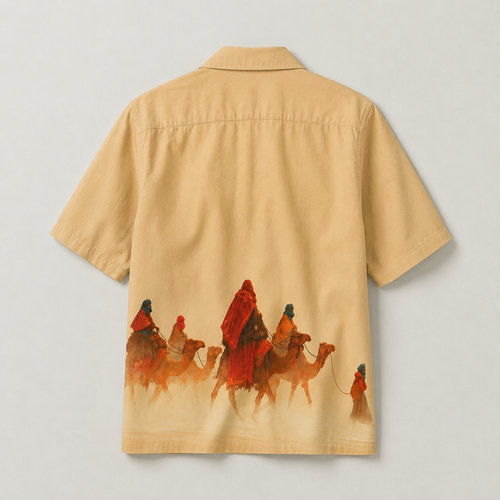 Arabian Desert Printed Cotton-Rich Cuban Shirt