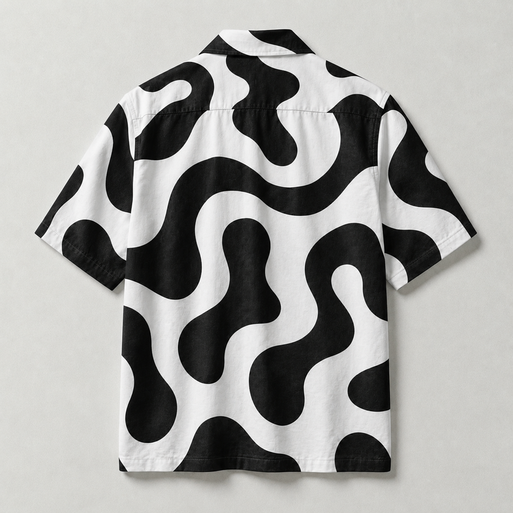 Monochrome Abstract Cuban Collar Shirt for Men