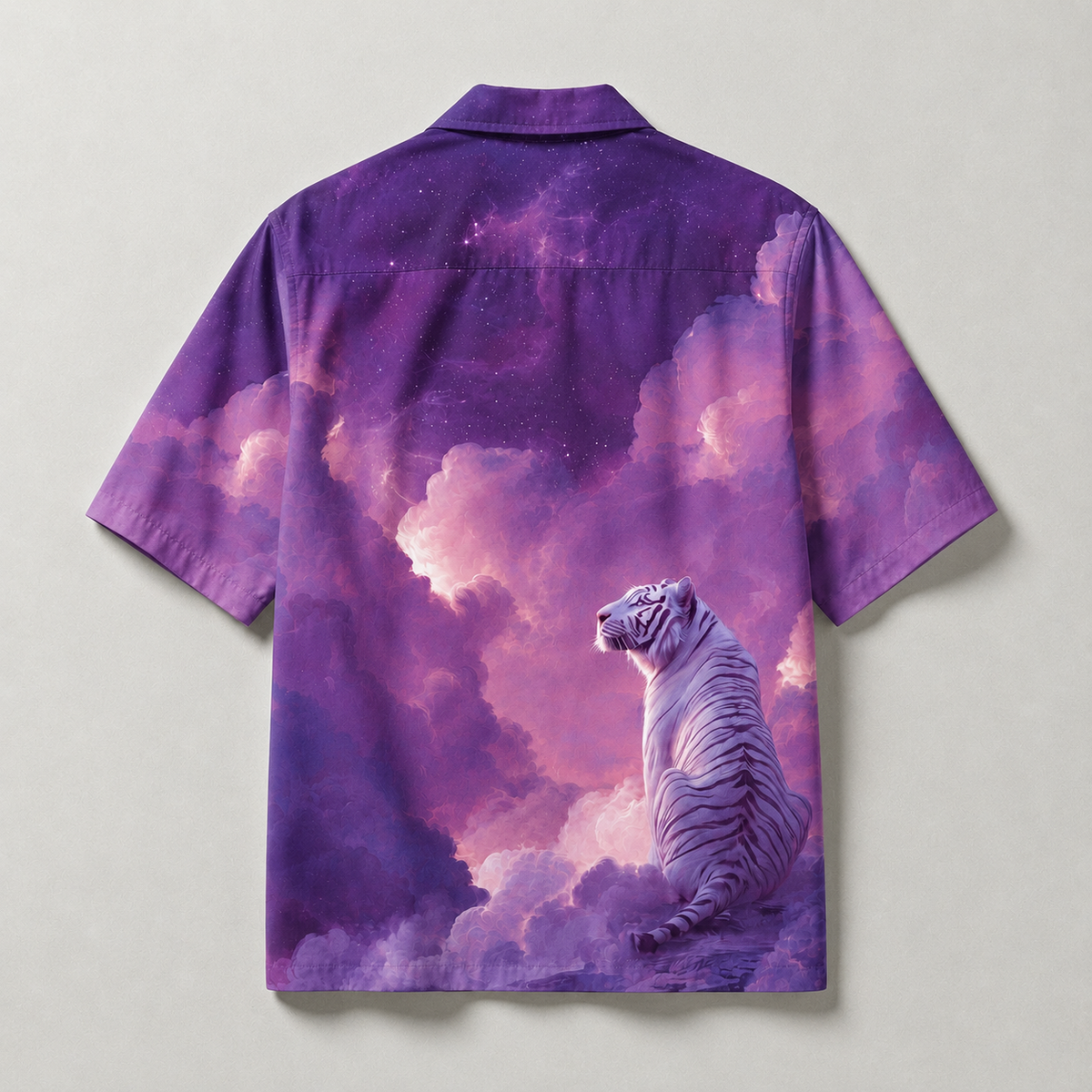 Celestial White Tiger Cuban Shirt | Digital Printed Half Sleeve Shirt