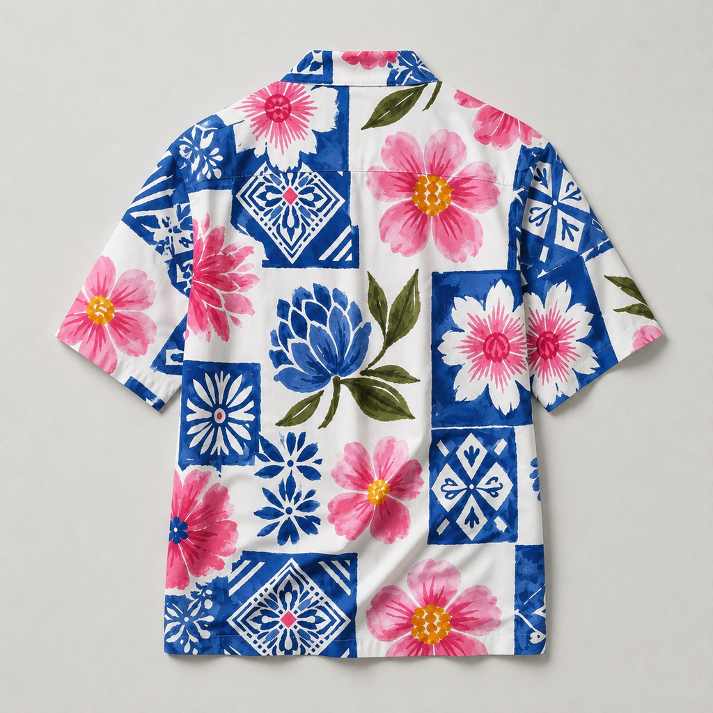 Floral Mosaic Cuban Collar Shirt for Men