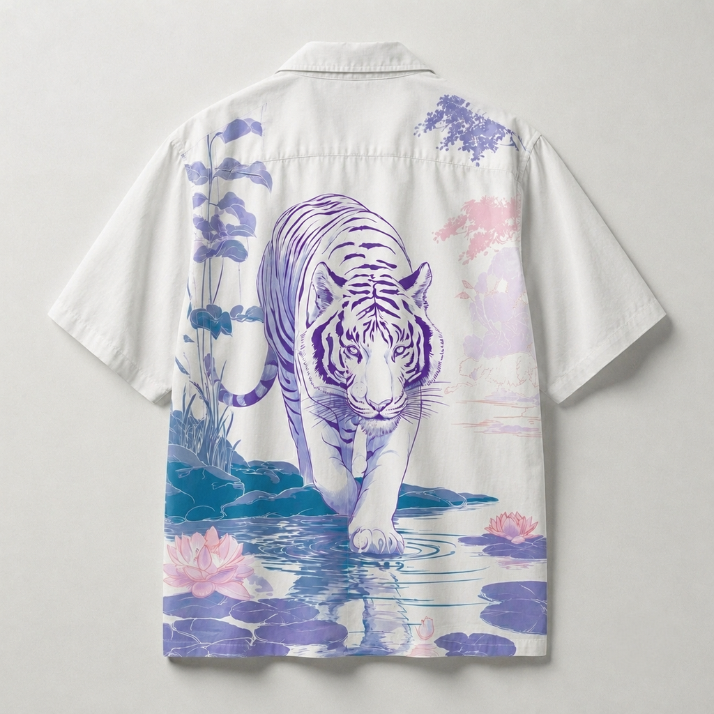 Mystic White Tiger Cuban Collar Shirt