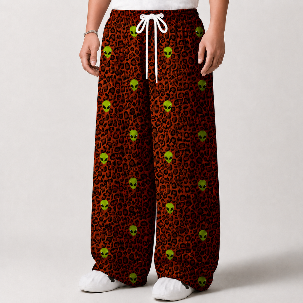 Alien Head Leopard Wide Leg Casual Trouser