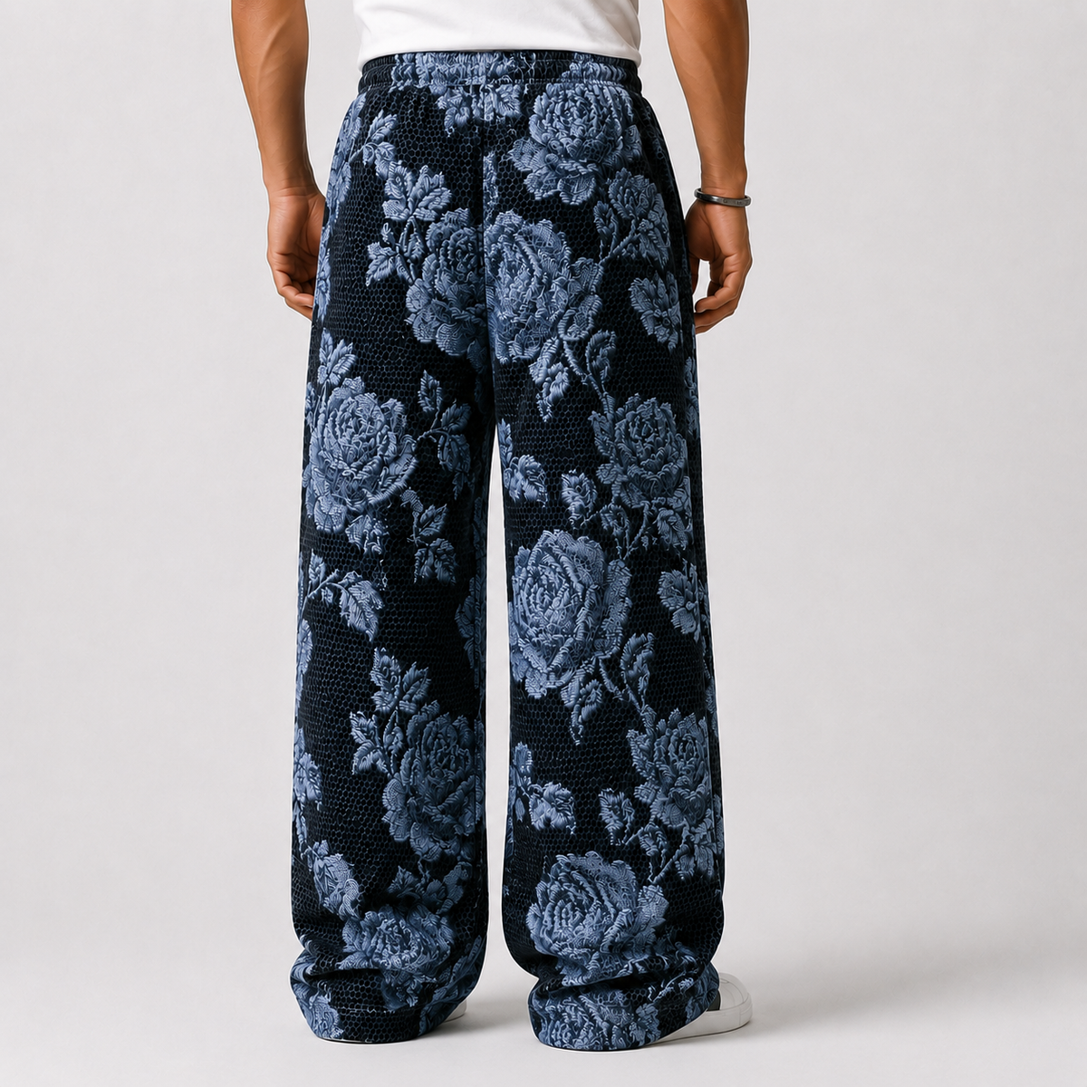 All-Over Blue Floral Lace Baggy Pants