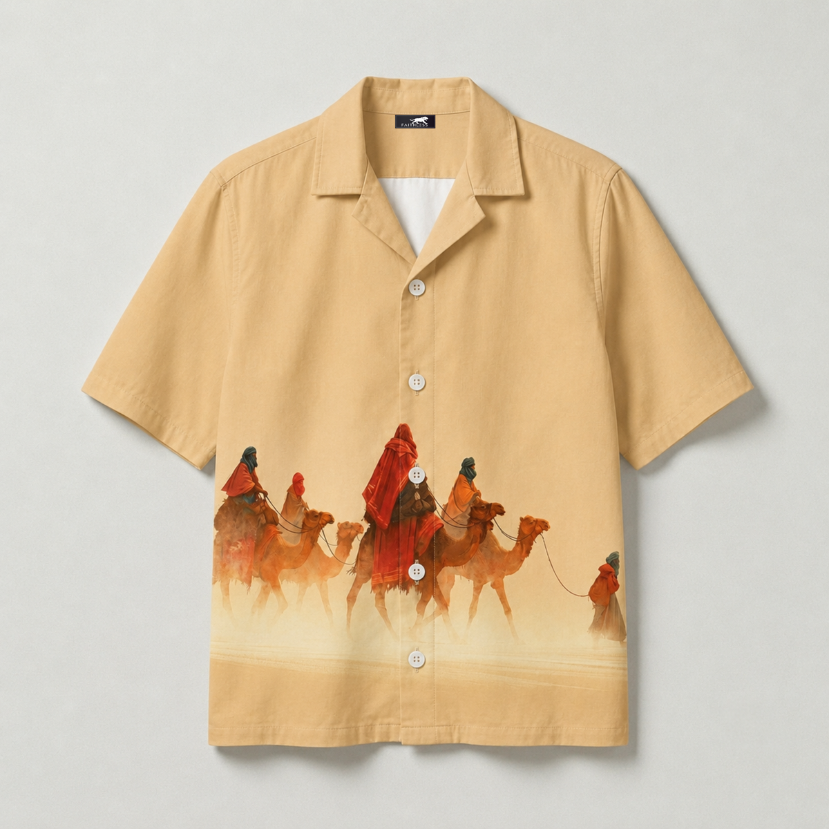 Arabian Desert Printed Cotton-Rich Cuban Shirt