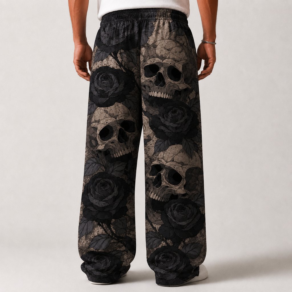Black Rose Skull Baggy Pants