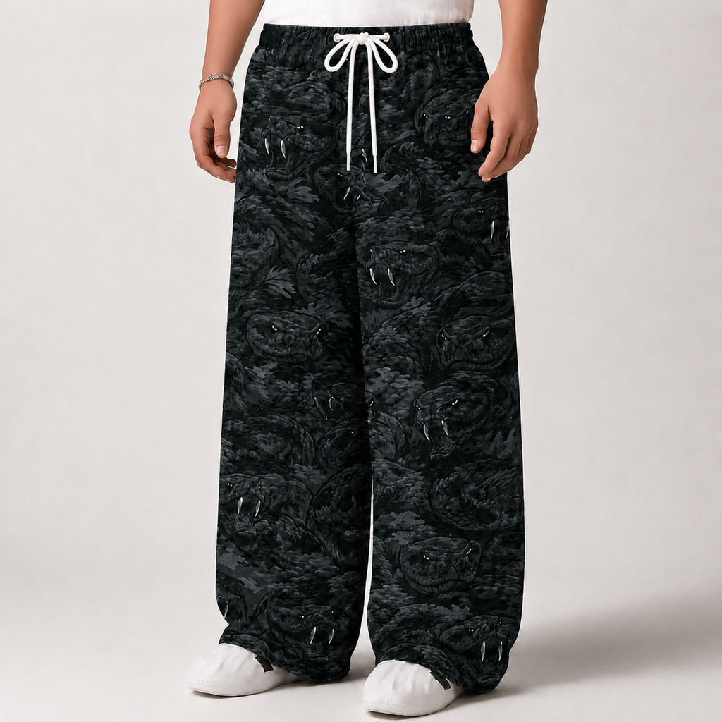 Black Python Print Baggy Oversized Pant