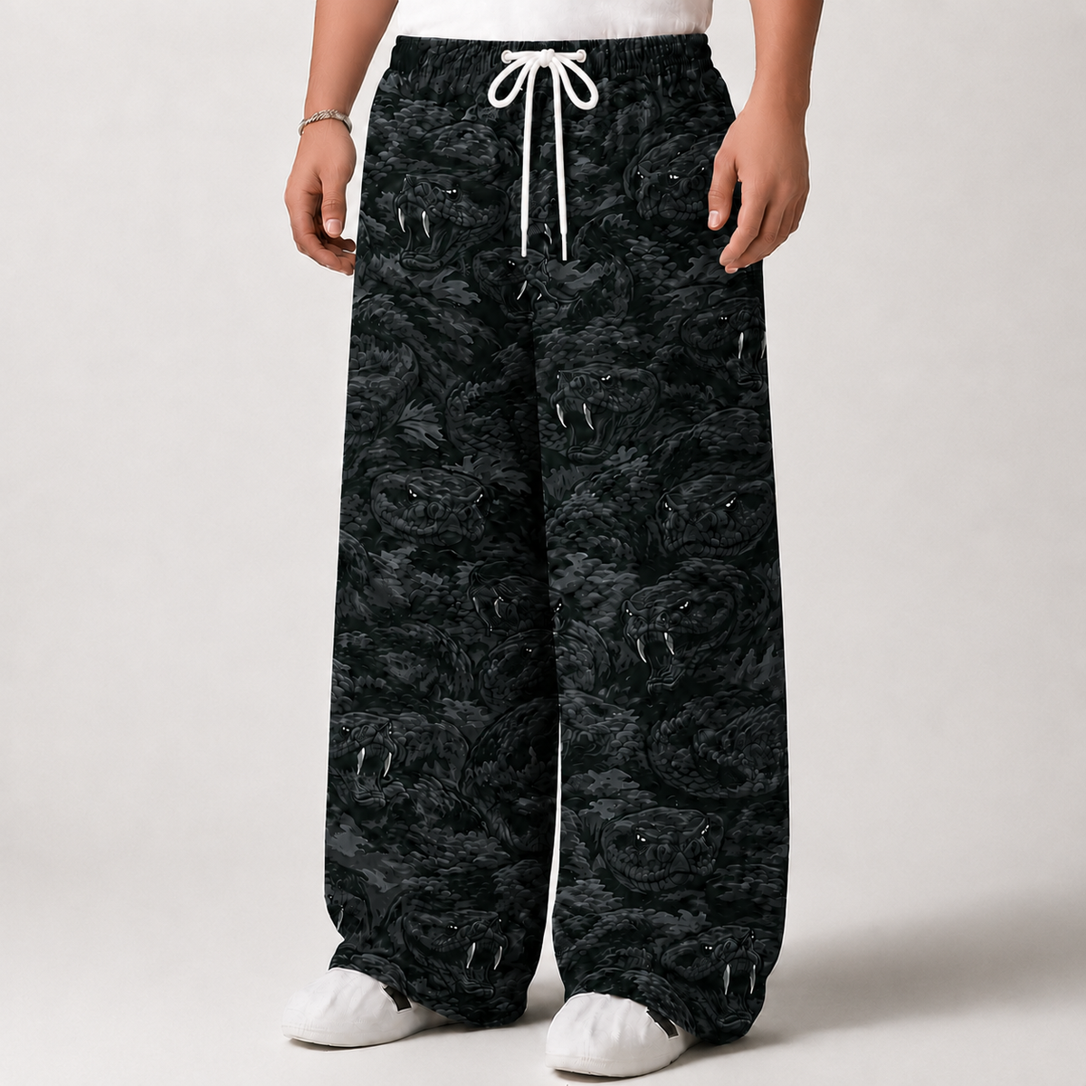 Black Python Print Baggy Oversized Pant