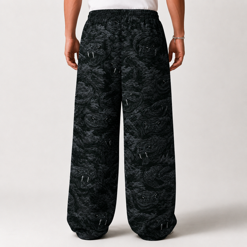 Black Python Print Baggy Oversized Pant