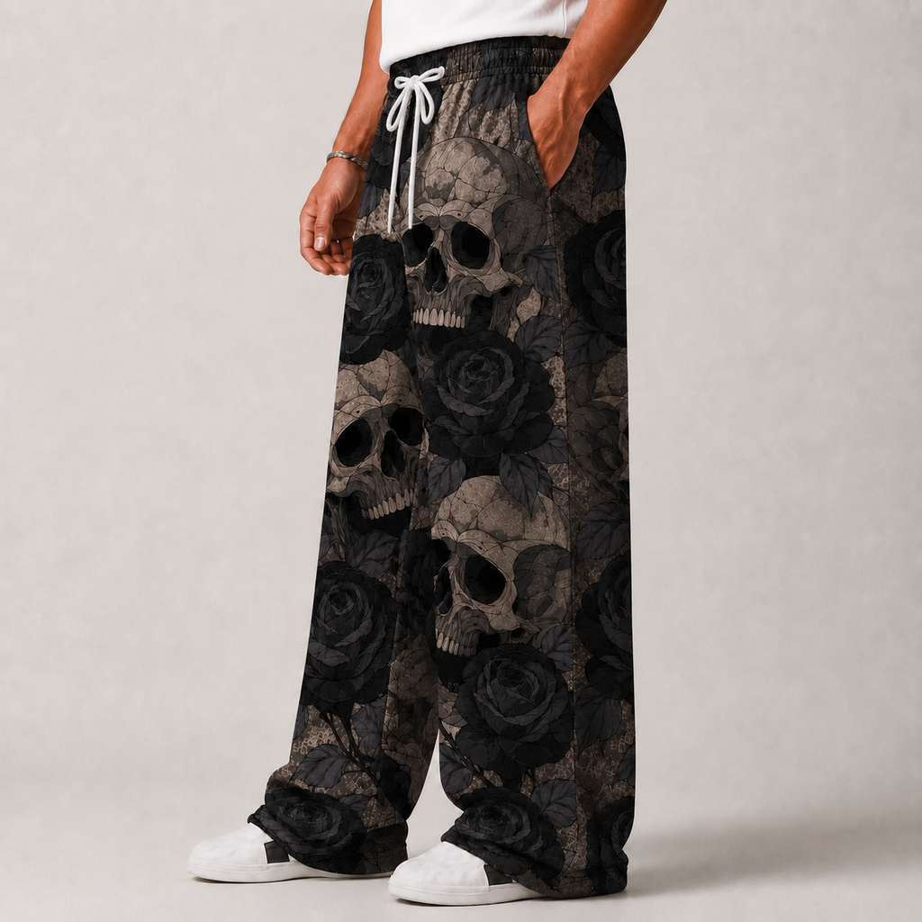 Black Rose Skull Baggy Pants