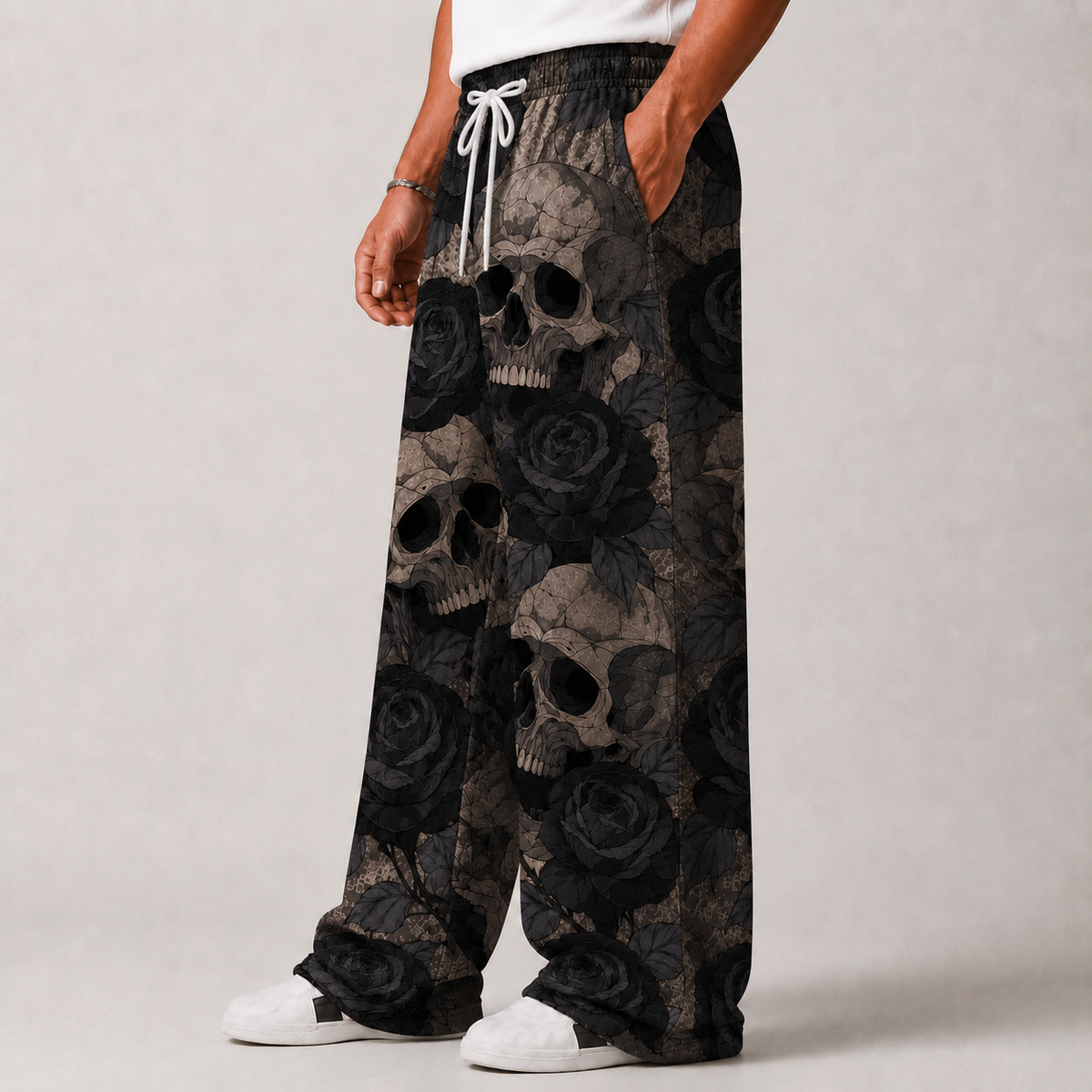 Black Rose Skull Baggy Pants