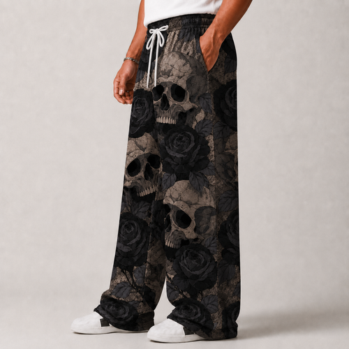 Black Rose Skull Baggy Pants