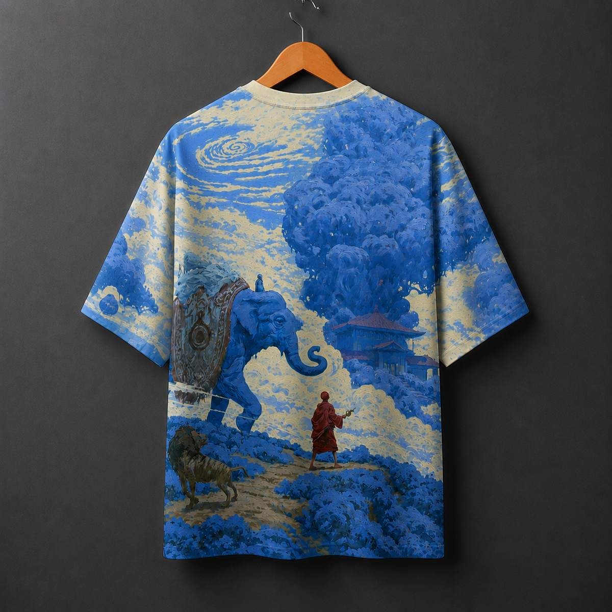 Blue Elephant Jungle Oversized Graphic T-Shirt