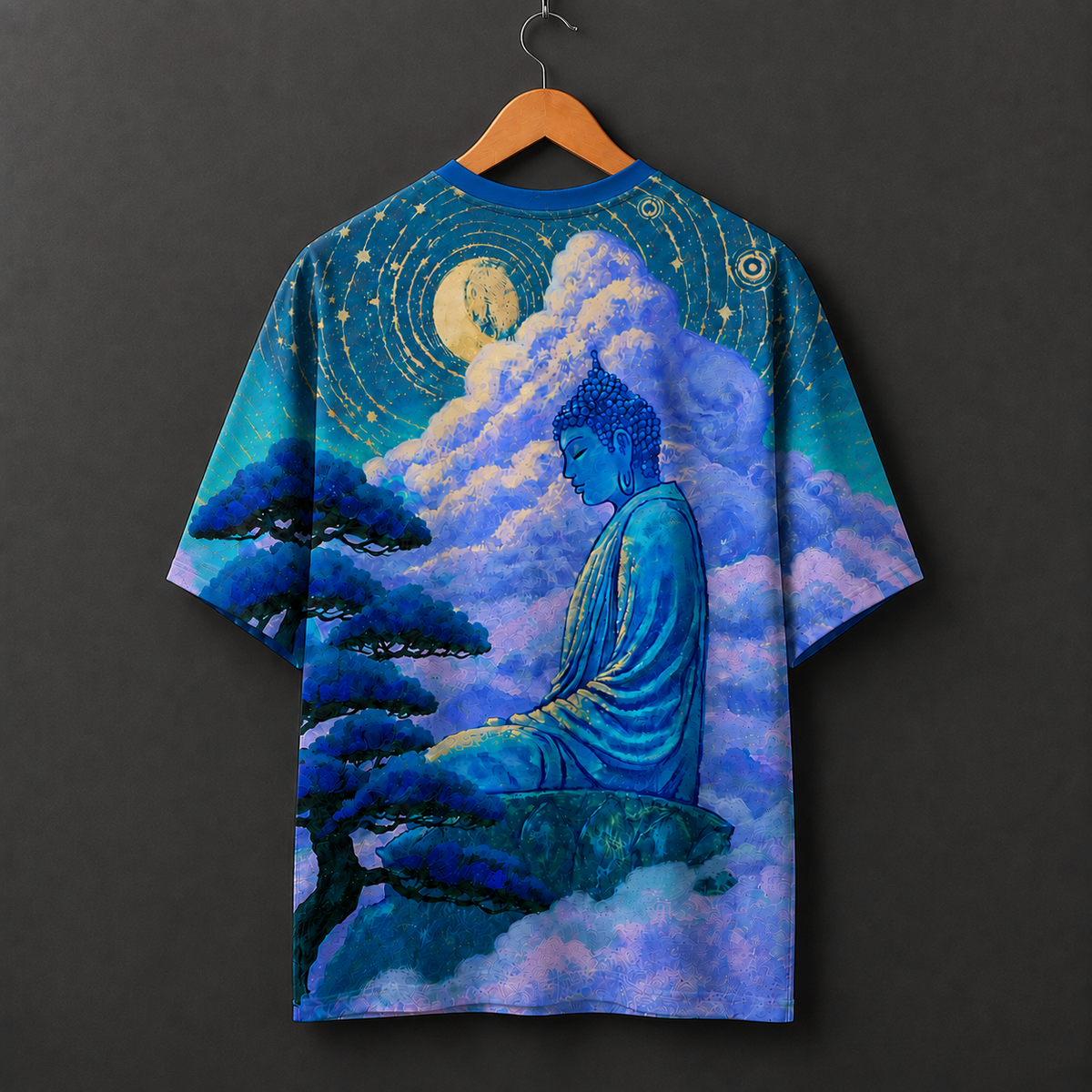 Blue Buddha Meditation Oversized Graphic T-Shirt