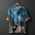 Blue Forest Deer Oversized Graphic T-Shirt