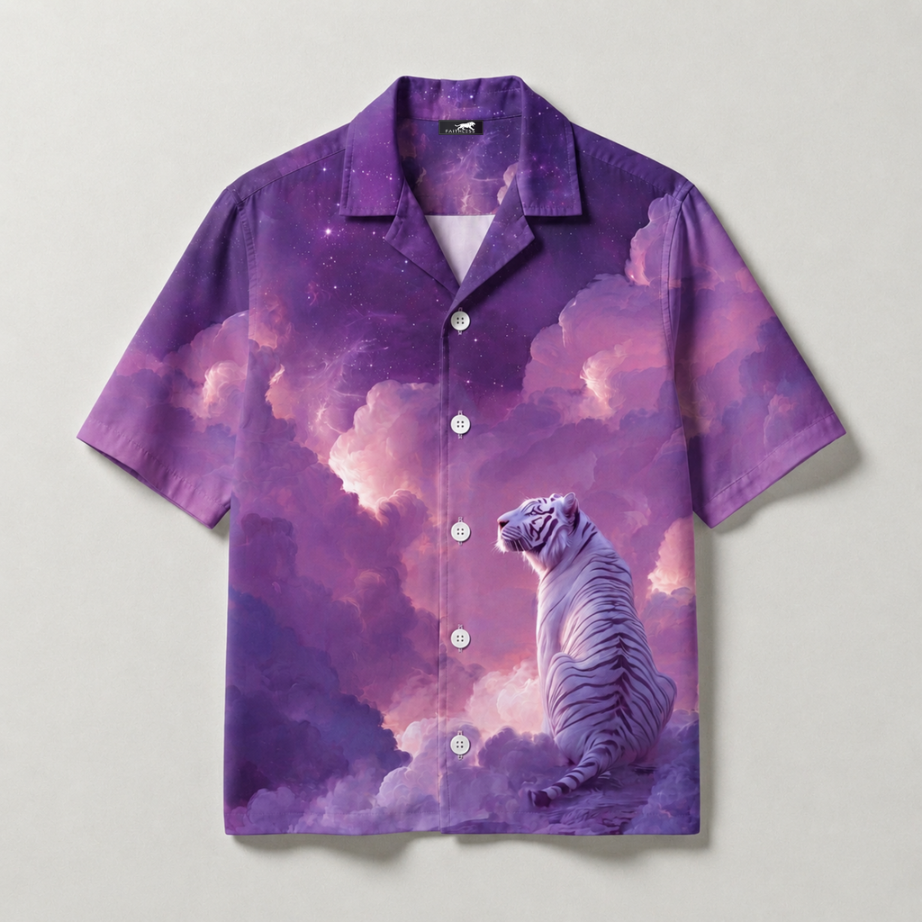Celestial White Tiger Cuban Shirt | Digital Printed Half Sleeve Shirt