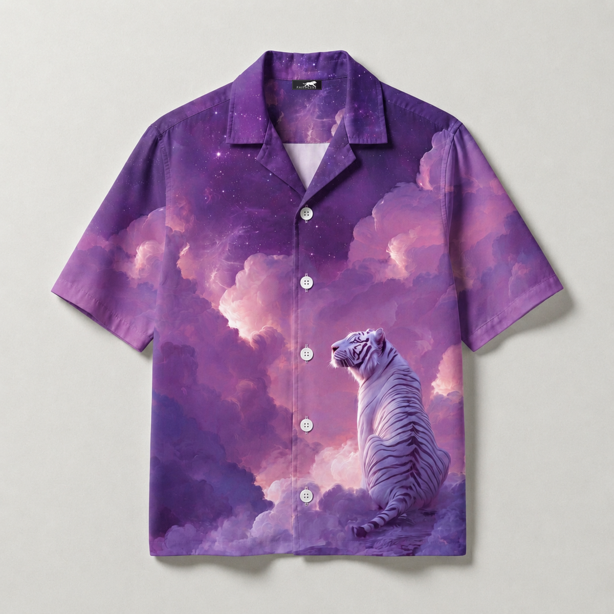 Celestial White Tiger Cuban Shirt | Digital Printed Half Sleeve Shirt