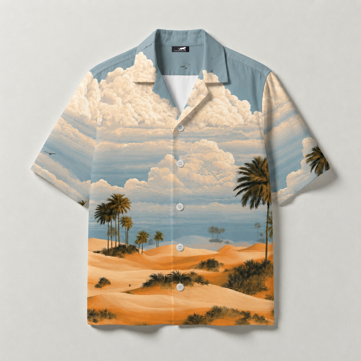 Desert Oasis Print Cuban Collar Shirt | Summer Resort Wear