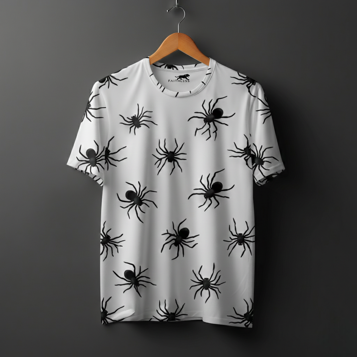 Gothic Spider Web and Heart Pattern T-Shirt