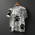 Grey Camo Paw Print Regular Fit T-Shirt