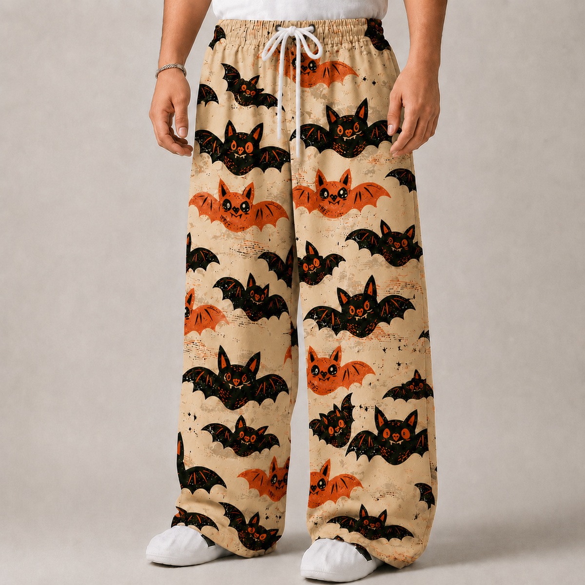 Halloween Flying Bat Print Relaxed Fit Trousers