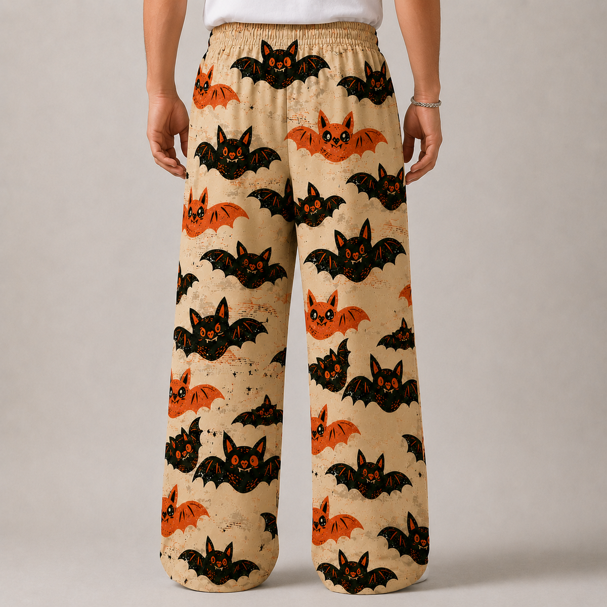 Halloween Flying Bat Print Relaxed Fit Trousers