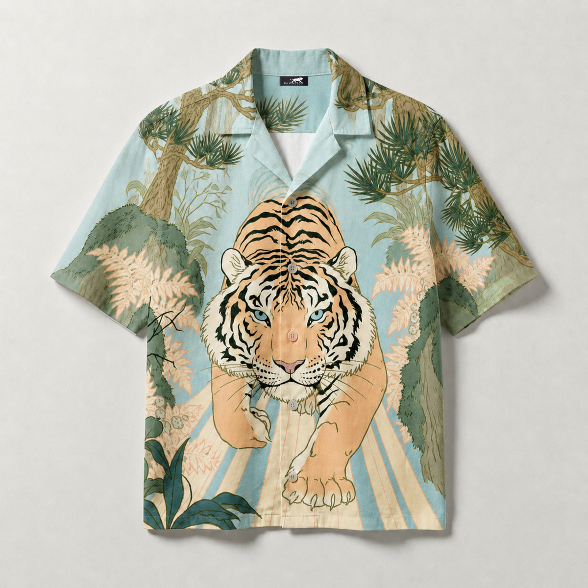 Majestic Tiger Cuban Collar Shirt for Men