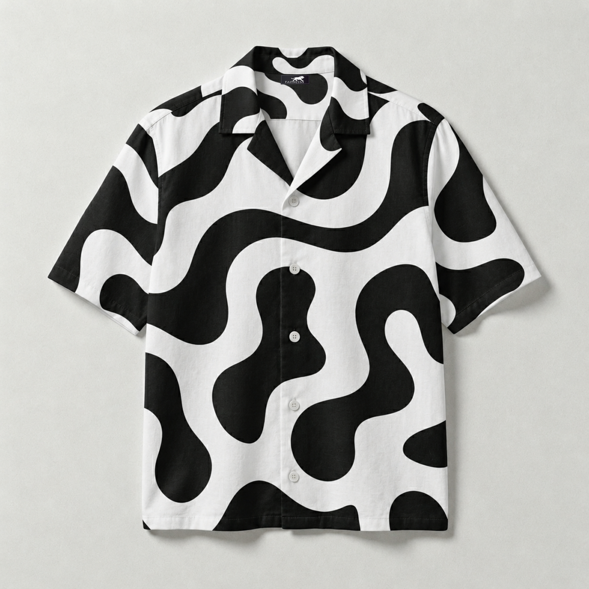 Monochrome Abstract Cuban Collar Shirt for Men