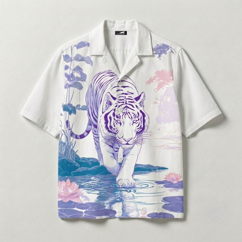 Mystic White Tiger Cuban Collar Shirt