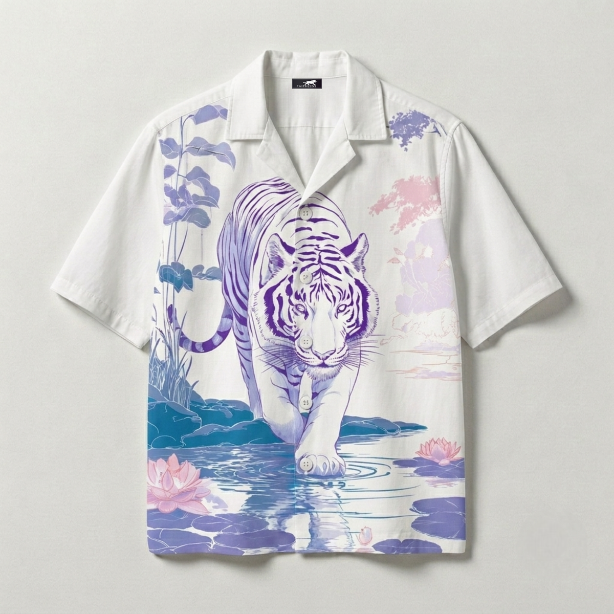Mystic White Tiger Cuban Collar Shirt