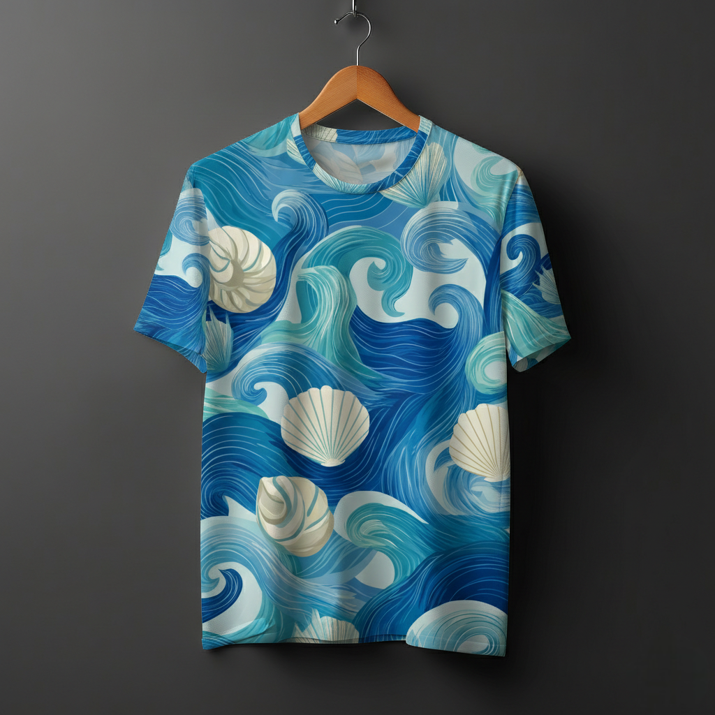 Ocean Wave & Seashell Regular Fit T-Shirt
