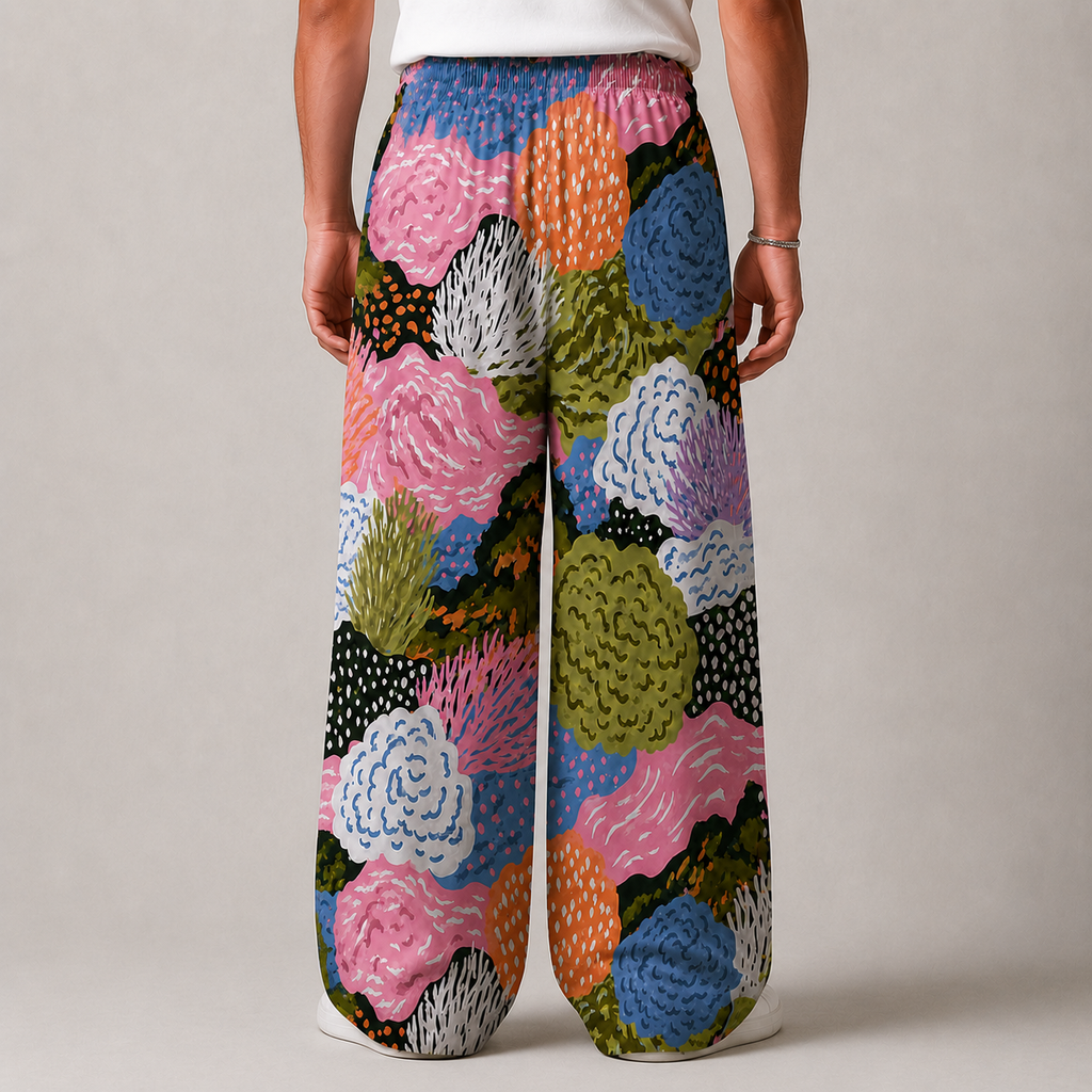 Ocean Coral Print Wide Leg Pants