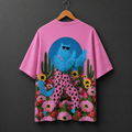 Pink Cat Garden Oversized Graphic T-Shirt