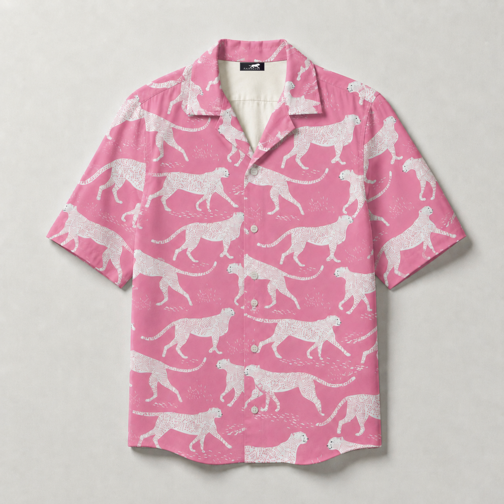 Pink Cheetah Cuban Collar Shirt