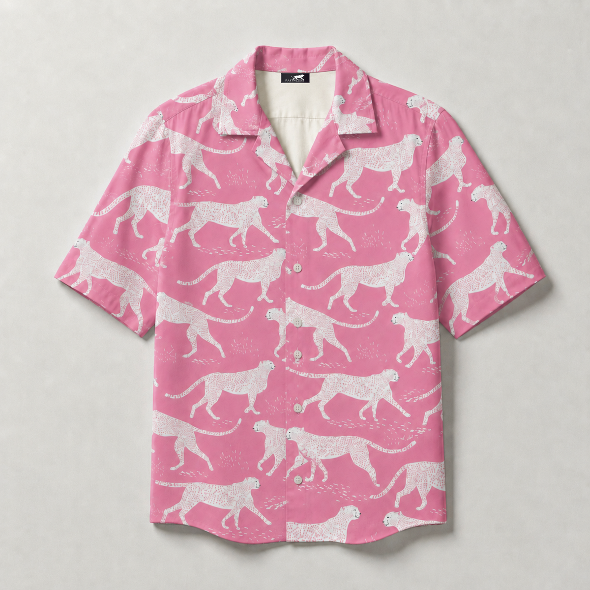 Pink Cheetah Cuban Collar Shirt