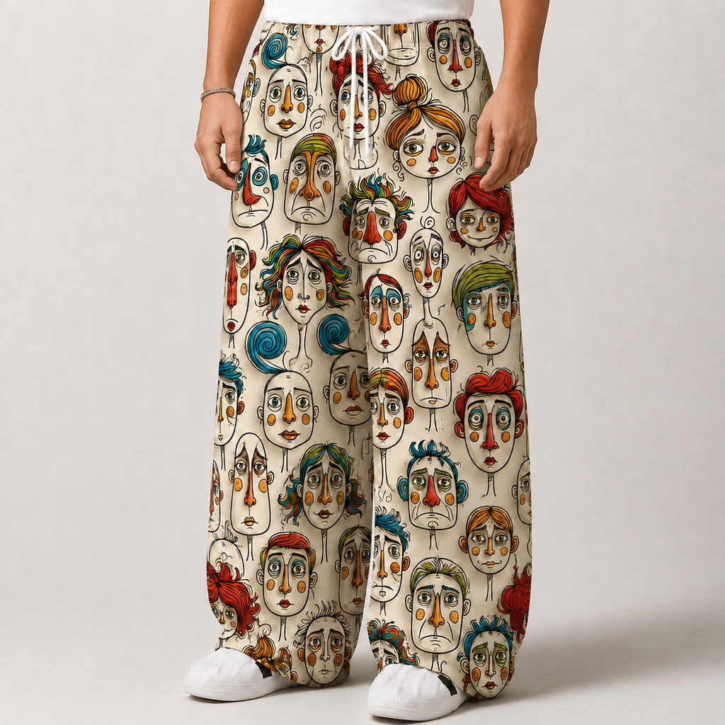 Pop Art Faces Oversized Baggy Pants