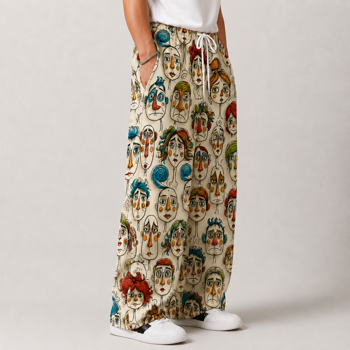 Pop Art Faces Oversized Baggy Pants
