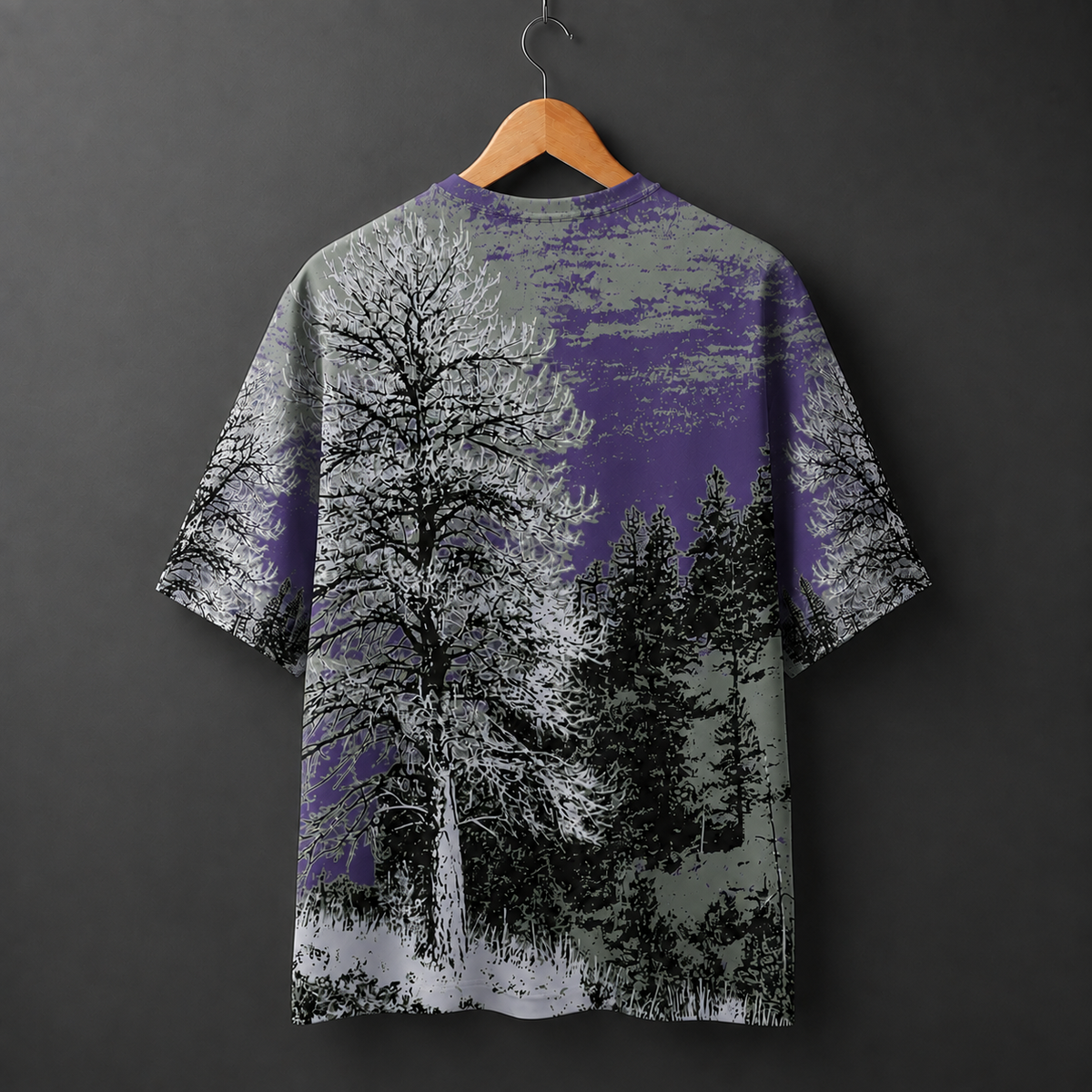 Purple Winter Forest Oversized Graphic T-Shirt