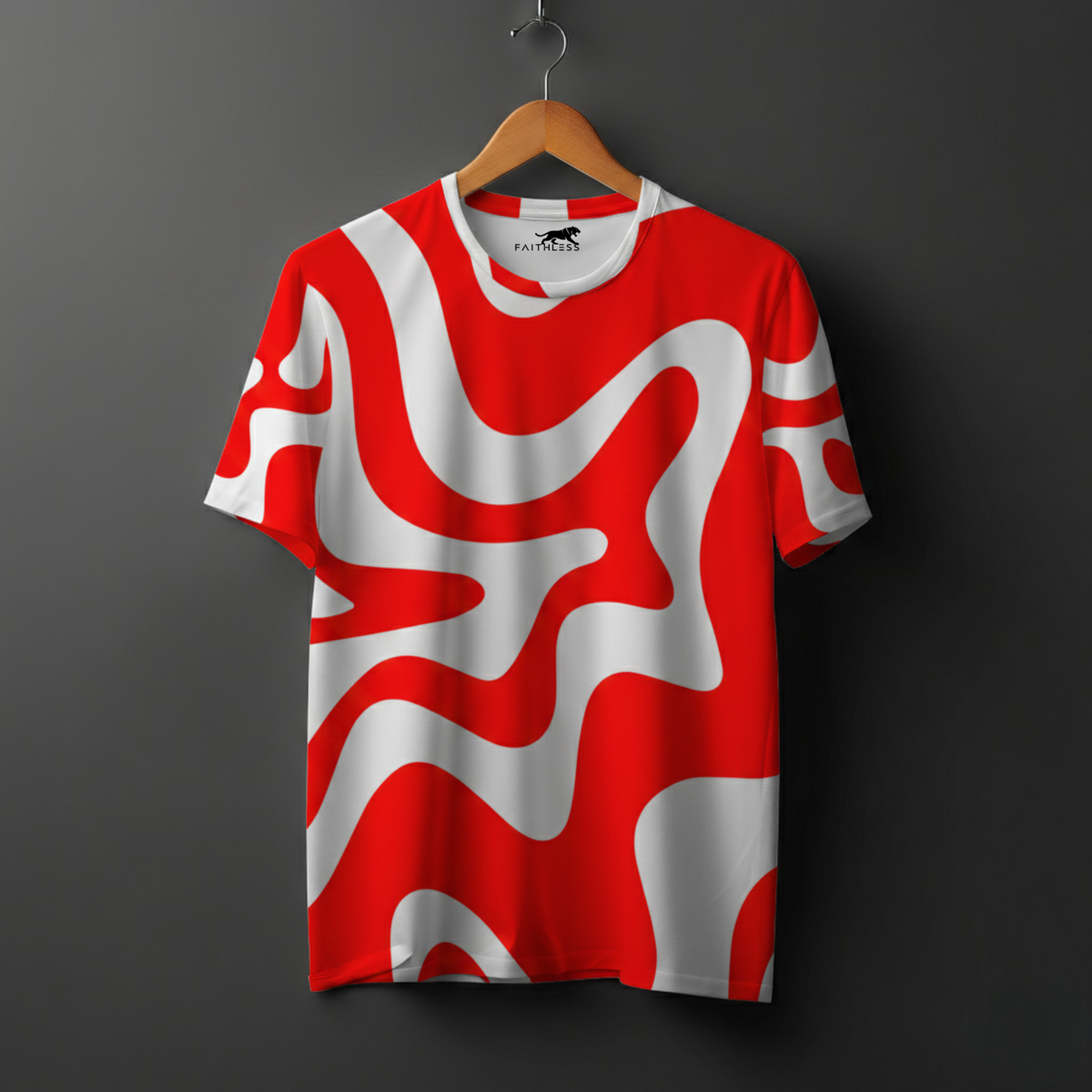 Red & White Liquid Wave Aesthetic Tee