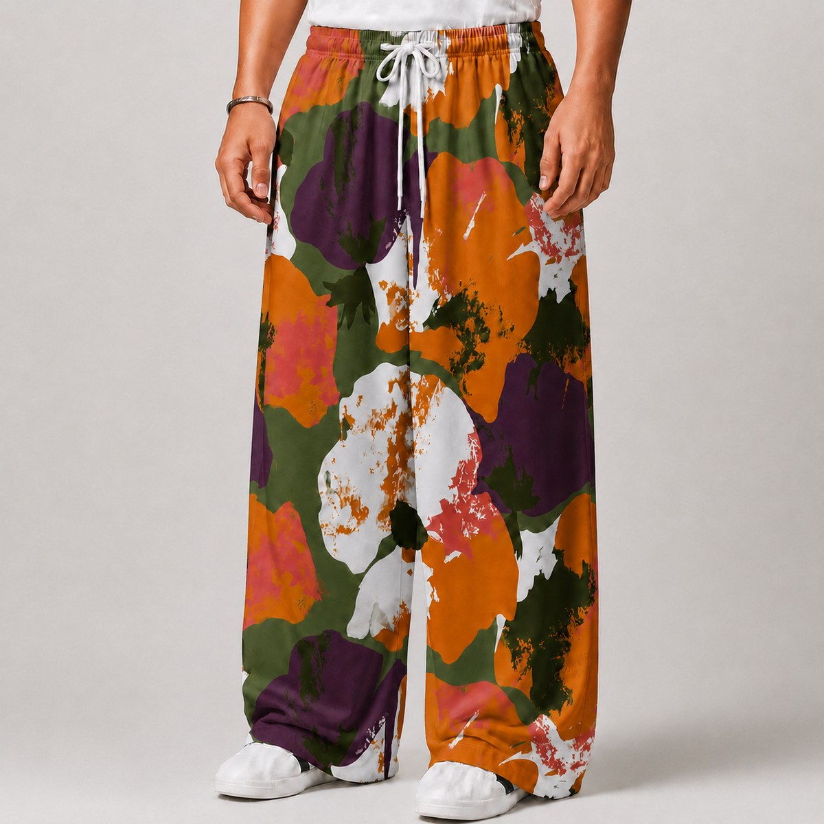 Retro Abstract Floral Baggy Pants