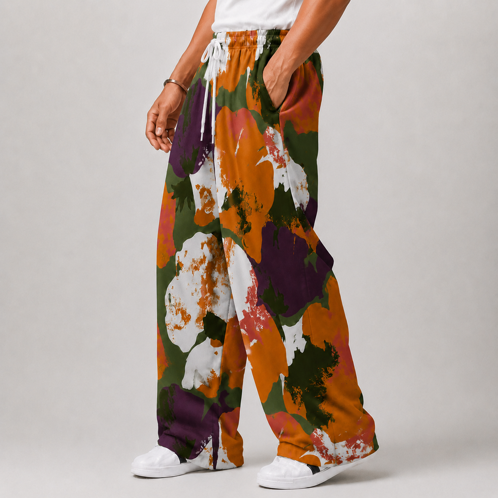 Retro Abstract Floral Baggy Pants