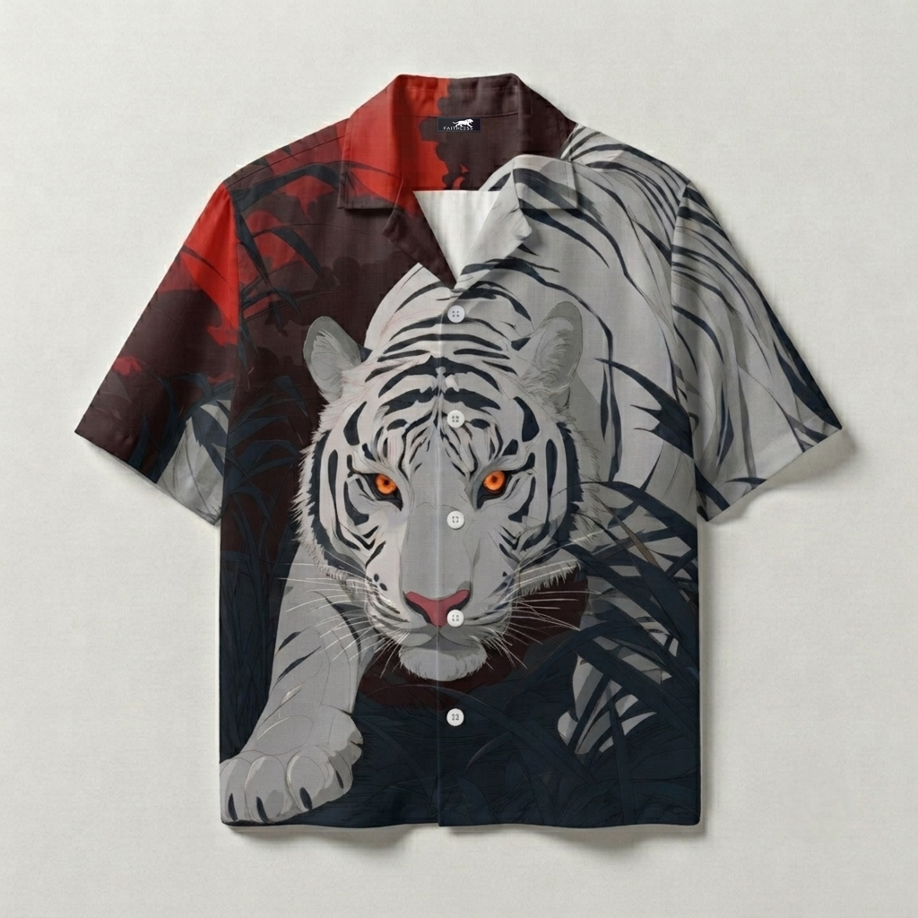 Stealth White Tiger Cuban Collar Shirt